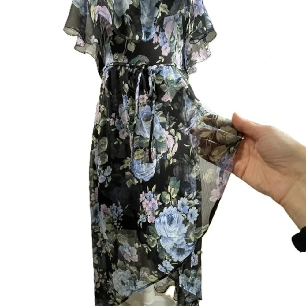 Abercrombie & Fitch XS Floral Ruffle Maxi Dress Sheer‎ Overlay Adjustable Straps
